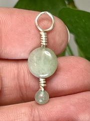 Handmade Wire Wrapped Pendant Green Stone Beads Silver Wire