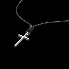 Titanium Steel Cross † on Hand Knotted Black Leather Necklace