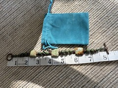 Green Serpentine Jasper Beaded Bracelet Copper Toggle Clasp Moss Matrix 8.25″