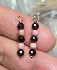 Rhodochrocite & Garnet Earring Charms Rose, YG Filled or Solid Sterling