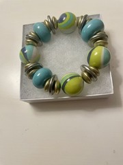 Plus Size Bracelet Lamp Worked Beads Turquoise & Green Large Beads 9 in Wrist