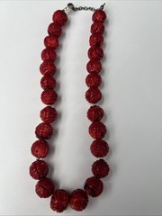 Barse Carved Coral Colored Bead & 925 Sterling Silver Necklace Thailand