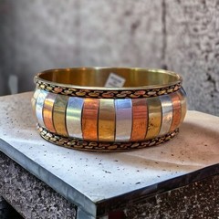 Vintage Tricolor Copper & Brass Mixed Metal Bangle Bracelets Made in India