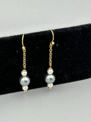 14k Gold Plated, Silver & White Shell Pearl Dangle Earrings