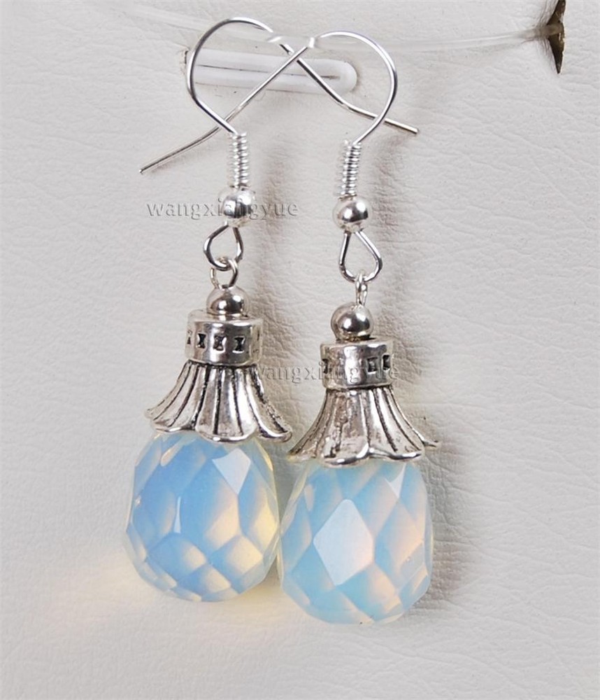 Fashion Tibet Silver/Faceted Sri Lanka Moonstone Drop/Dangle Earrings A03