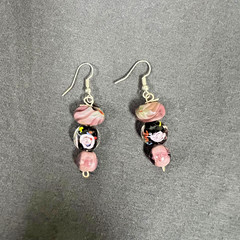 Artisan Earrings Handmade Lampwork Glass Beads Purple Lavender Pink White Black