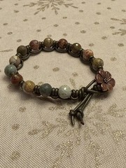 Rustic Gemstone And Leather Hand knotted Bracelet, 6.75”