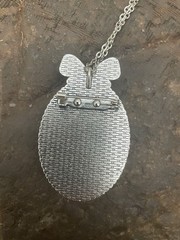 Retro Glinda Wizard of Oz Oval Silver Bow Pendant Chain Necklace Brooch Pin