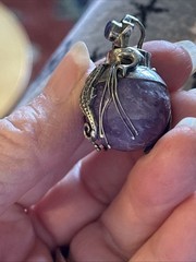 Artisan Signed Amethyst And Sterling Silver 925 Dolphins Seahorse Lapis Pendant