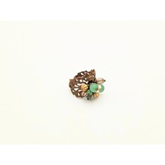 Adjustable Beaded Cluster Ring • Filigree • Green Aventurine & Pearl Jewelry
