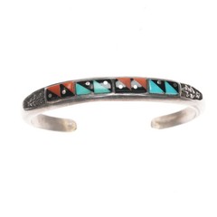 6″ VB Vintage Native American sterling silver, turquoise, coral, and Jet cuff b
