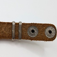 VTG Boho Festival Leather Bracelet Silver-tone Blue Faux Turquoise Snap Closure