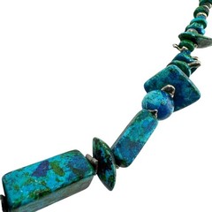 925 Sterling Silver Blue Green Purple Painted Ceramic Faux Azurite 17” Necklace