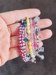 Lot Of 6 Sterling Silver Beaded Pearl Pink Clear Green Crystal Bracelets