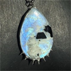 rainbow Moonstone black tourmaline pendant necklace festival jewelry boho goth