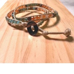 Beaded Wrap Bracelet Women’s Peach Green Good Boho Triple Layer Wrap