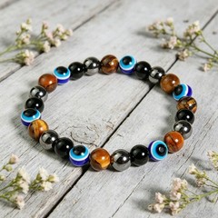 Triple Protection Evil Eye Bracelet Black Obsidian Reiki Jewelry for Men Women