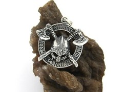 Hand Made in USA Nordic Viking Runes.925 Silver Axes Mask Irish Knot Pendant