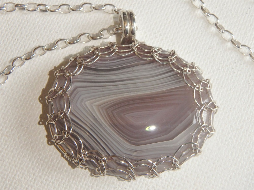 Viking Knit Weave Botswana Shadow Agate Sterling Silver Pendant necklace