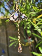 Handmade Black, Gold, Pink, Blue, Moth Or Butterfly Charm Necklace On Chain