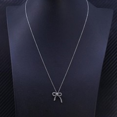 18” 1mm, vintage sterling silver 925 circle chain necklace ribbon bow pendant