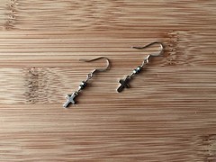 New! Peacock Freshwater Pearl, Cross & Stainless Steel Handmade Earrings – E933