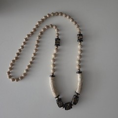 Polished Jaspar Leopard Skin & Onyx Knotted Beaded Stone Necklace