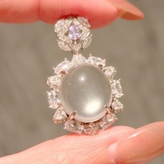 Natural Jade Oval Cabochon Pendant 925 Silver Moissanite Handmade Necklace