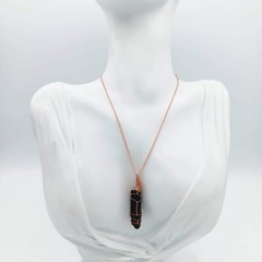 Raw Black Tourmaline Crystal Pendant Necklace, Copper Wire-Wrapped, Handmade