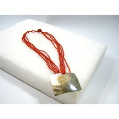 Glass Beaded Boho style Casual Necklace with Genuine Shell Pendant 16-18 inch