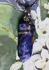 Natural Charoite Gemstone crystal point wire wraped pendant necklace
