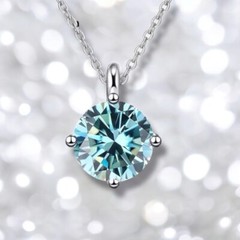 Lab Grown Light Blue Moissanite Pendant Handcrafted in Sterling Silver 925