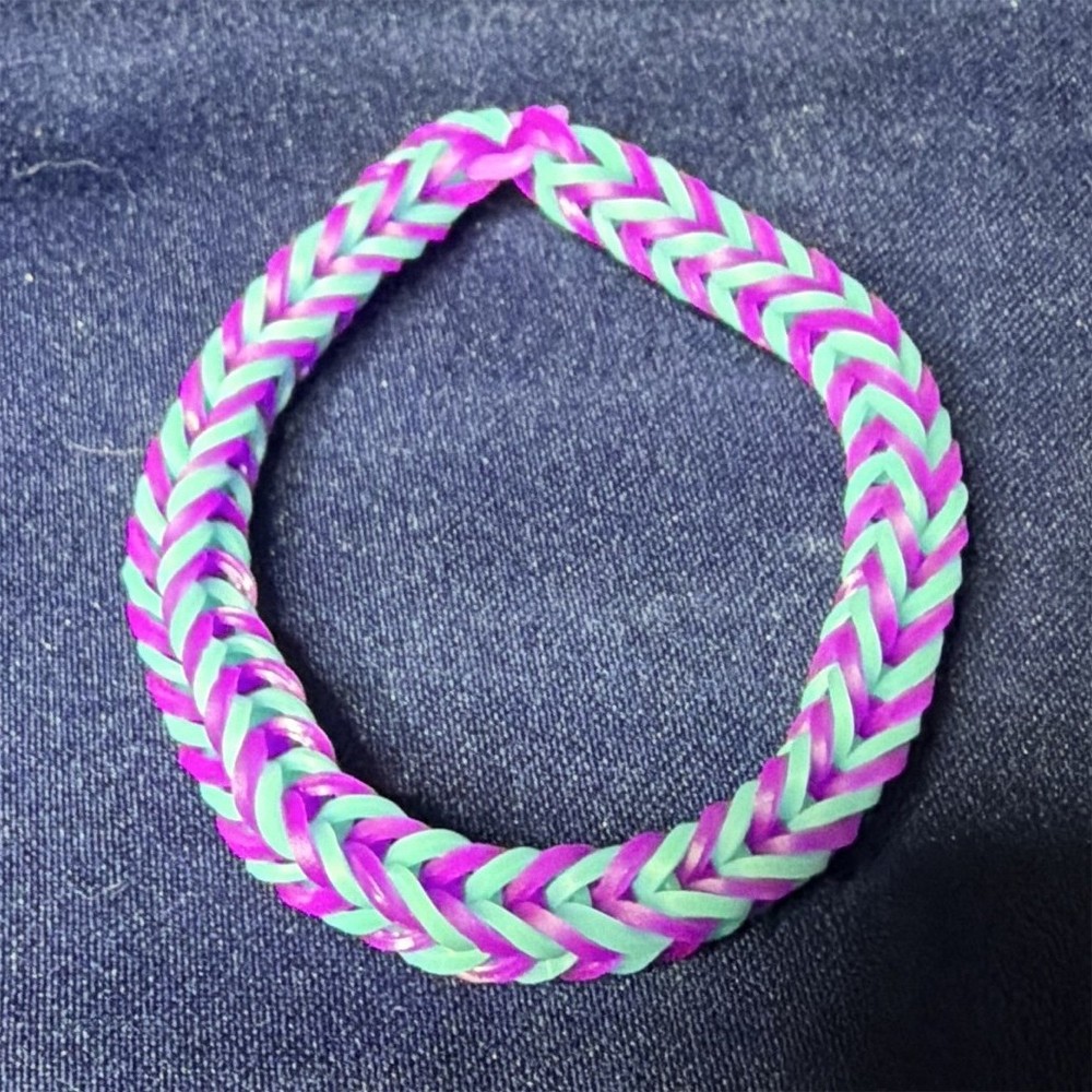 Purple & Green Braided Rubber Bracelet, Slip-On Stretch, Unisex Adults