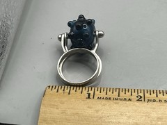 Sterling Silver 925 Double Ring Blue Lampwork Glass Ring Handmade Size 11