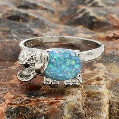 Sterling Silver 925 Fire Opal & CZ Gemstone Elephant Ring Size 9.75