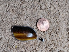 Tiger’s Eye Pendant. Set In Rhodium Plated Mounting. FREE SHIPPING