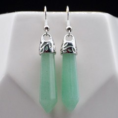 Natural Green Aventurine Crystal Gemstone Teardrop Dangle Drop Earrings Silver