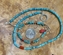 Howlite & Agate Coral Heishi Style 16” Necklace & Chip Style 7” Bracelet