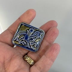 Studio Pottery Ceramic Brooch Medieval Knight Horse Relief Tile Pin Handmade