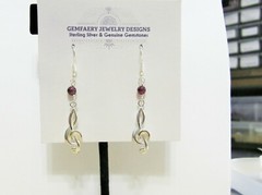 Sterling Silver TREBLE CLEF w/ Natural GARNET Dangle Earrings…Handmade USA