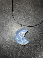 Moonstone Necklace 2in Moon Pendant Tree Details On Thin Black 30in Cord Boho