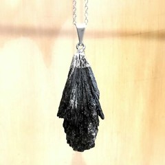 Black Kyanite Pendant Chakra Natural Crystal Angel Wing Sterling Necklac Gemston