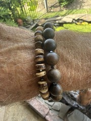 Handmade Artisan Coconut Shell Picture Jasper Bracelet #2474