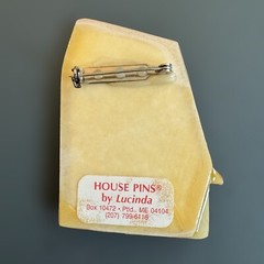 House Pins by Lucinda Brooch 3D Artisan Kitsch Glitter Orange Green Homes Star