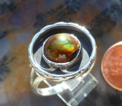 Sterling Silver and Slaughter Camp AZ Fire Agate Gem ring sz 10 3/4 D102