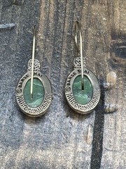 Barse Garden Gate Oval Earrings-Green Jasper- Bronze- NWT