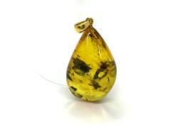 Amber Pendant 3 Insects Fossil Insect Inclusion Silver 925 Gold Plated 5,3g 6065