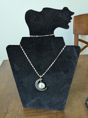 New Silver Crescent Moon Necklace with Eiffel Tower Pendant – Silver/Blue Accent