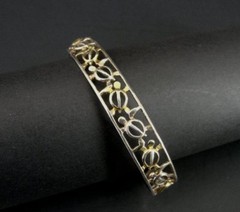 Bracelet Cuff Turtles with Gold Vermeil over Sterling 925 Silver accents Cuff