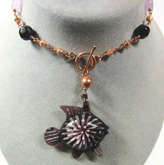 Handmade Artisan Purple Glass Fish Pendant Necklace Copper Toggle Clasp